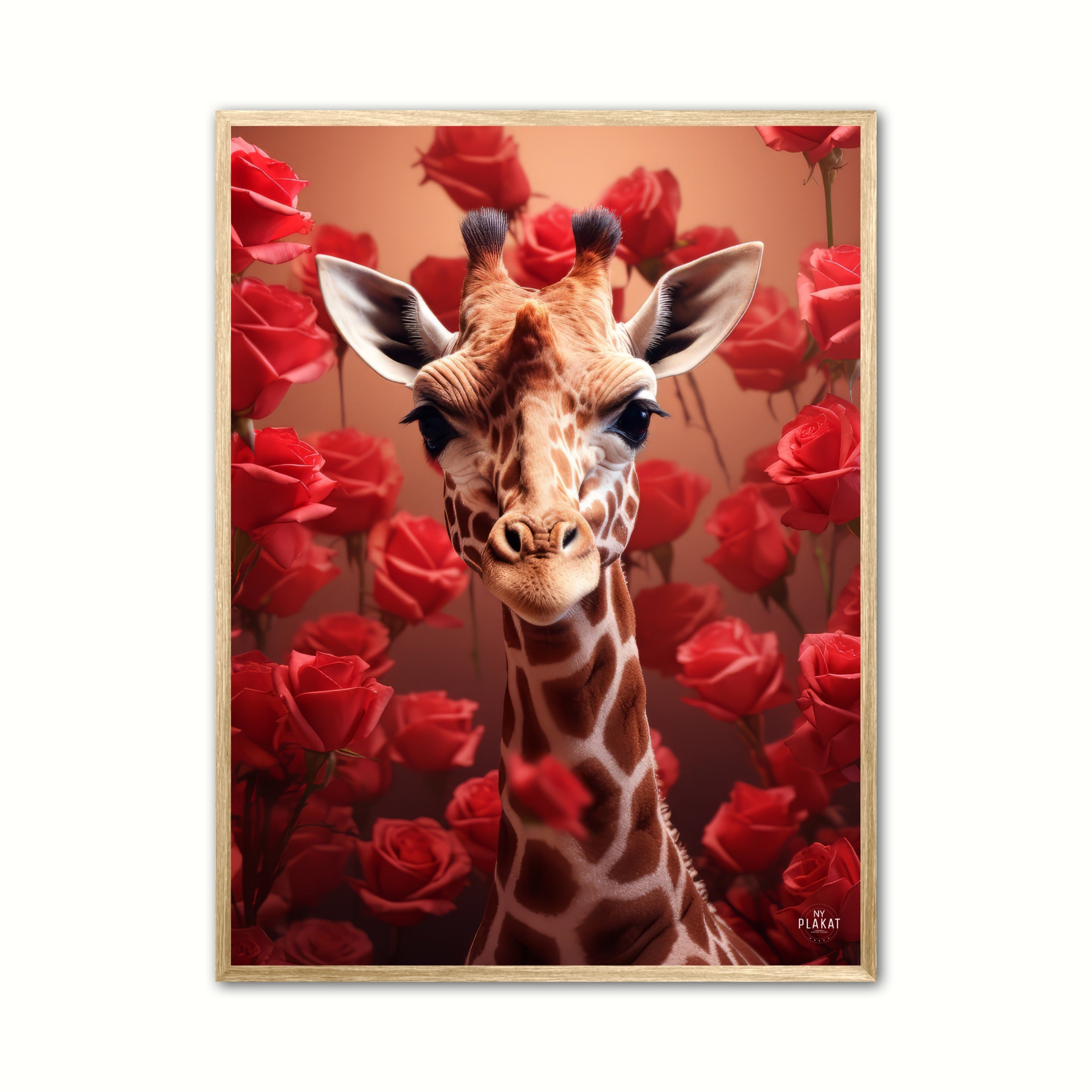 Giraffens Røde Roseblomstring - Giraf Plakat 15