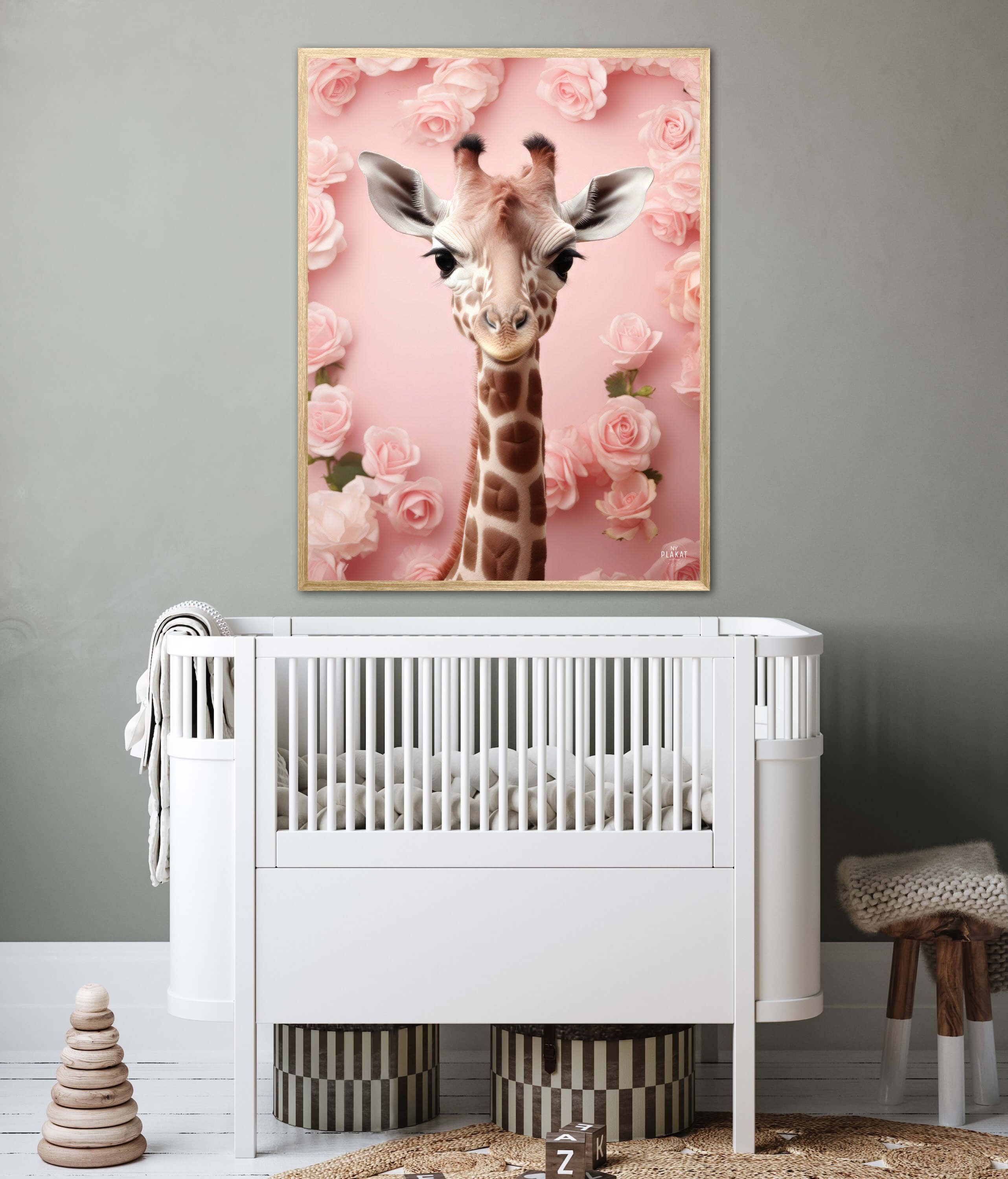 Giraffens Pink Blomstermagi - Giraf Plakat 29