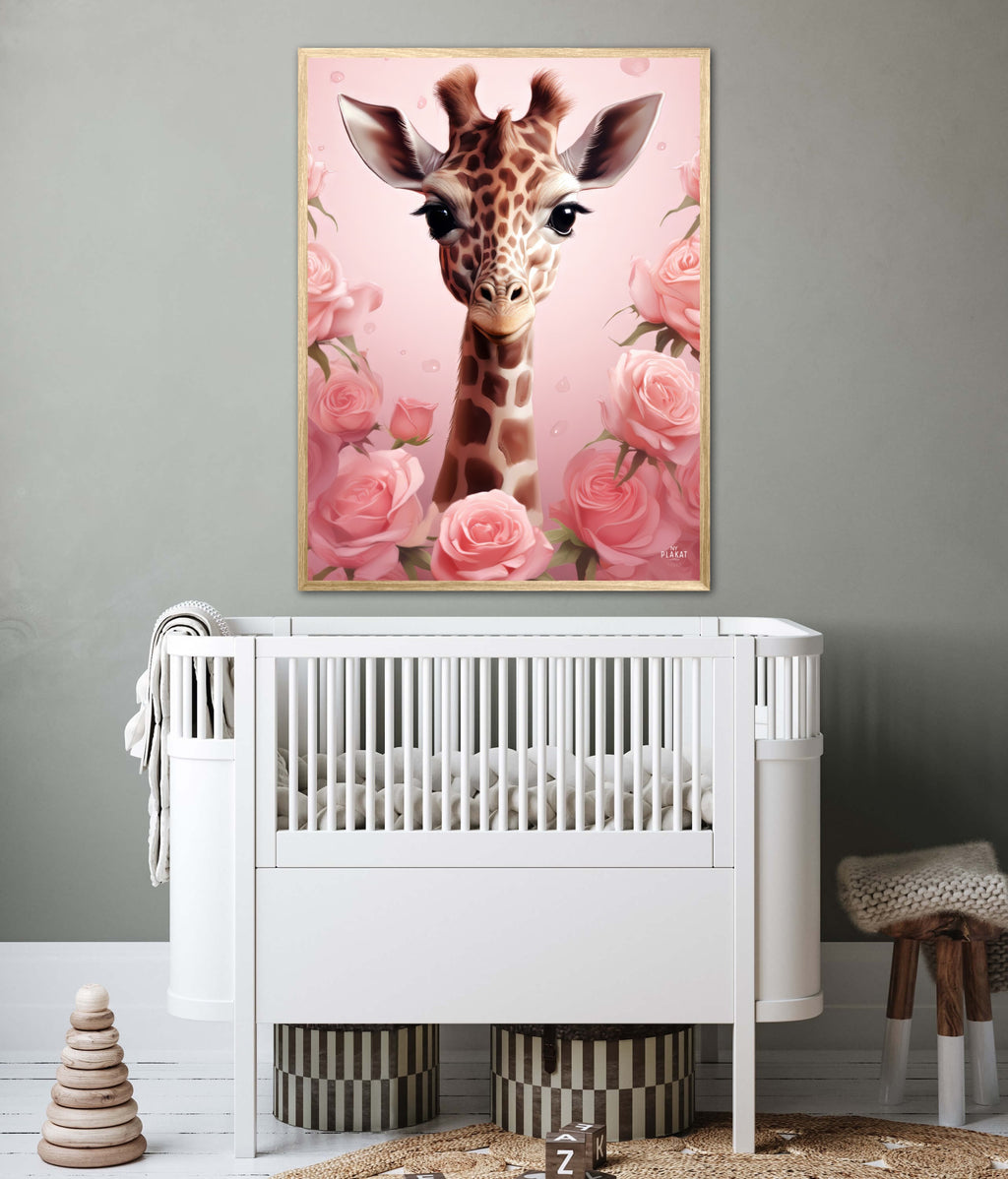 Giraffens Pink Rose Oase - Giraf Plakat 30