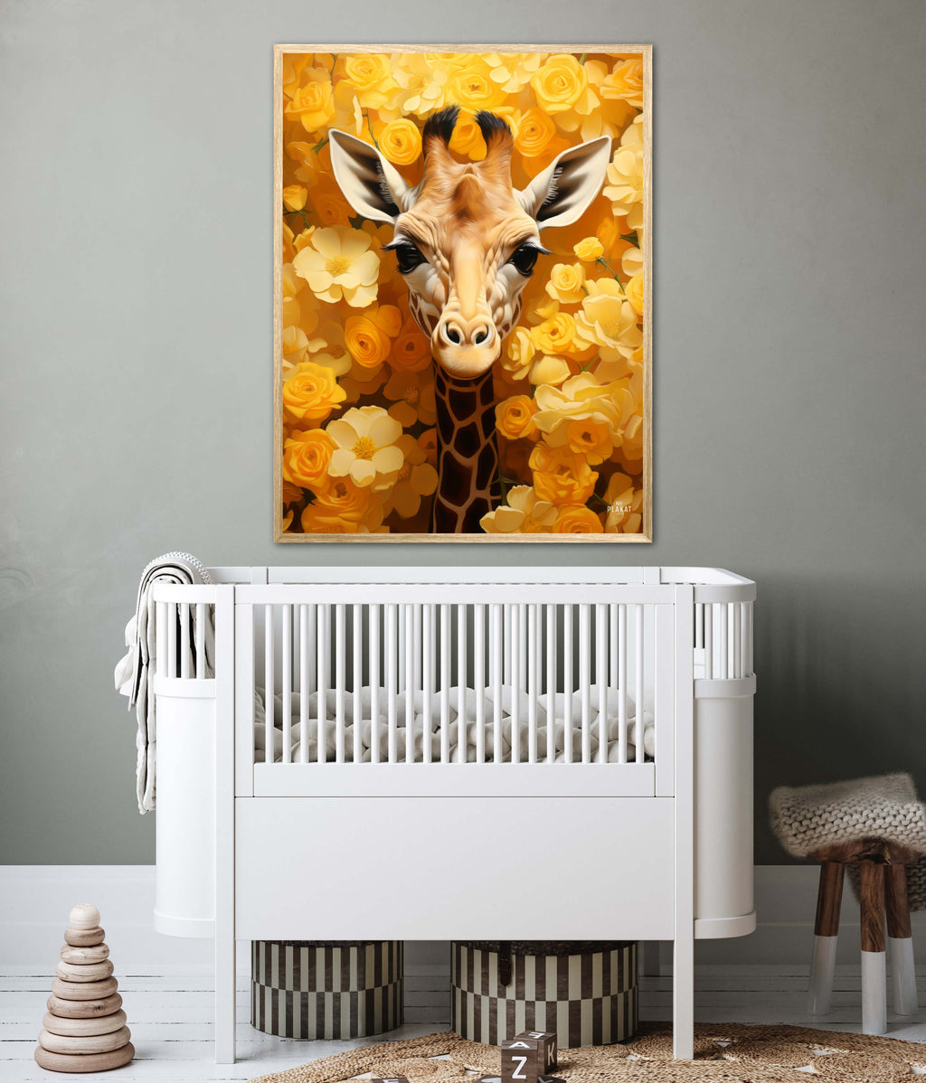 Giraffens Gule Blomsterparadis - Giraf Plakat 12