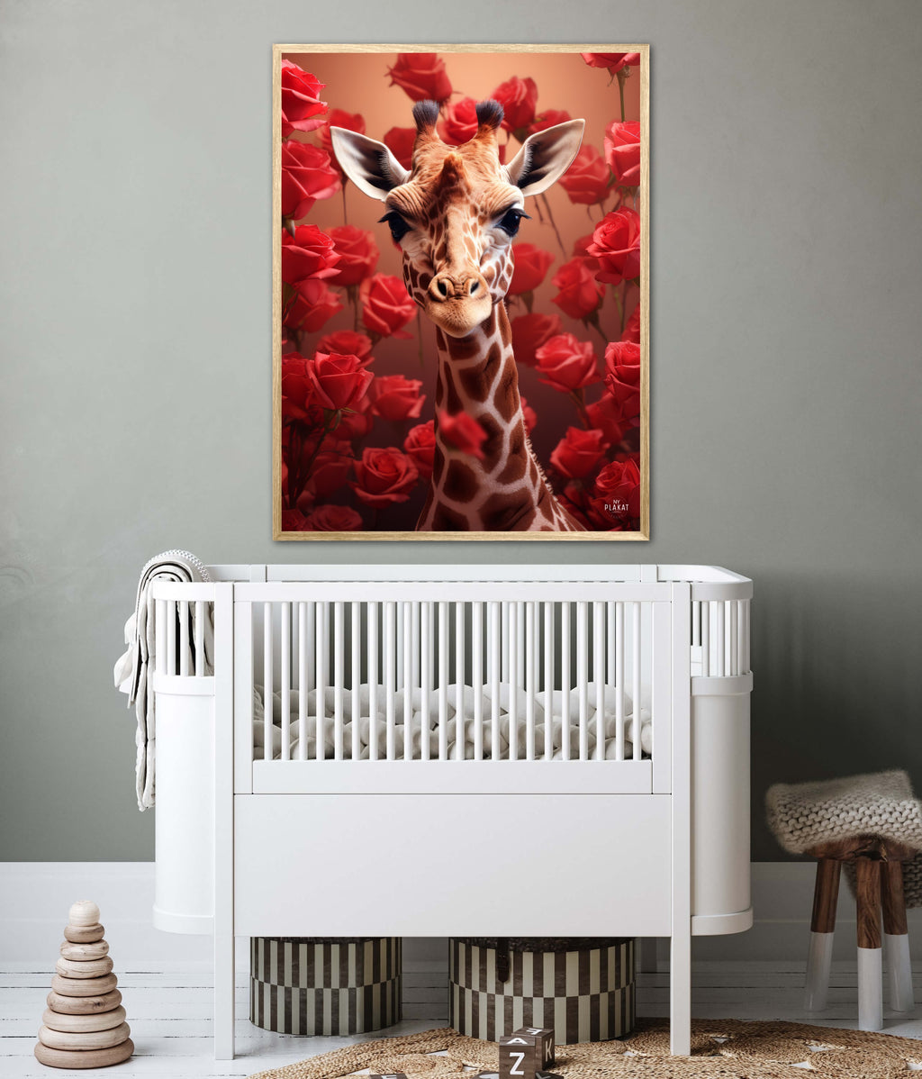 Giraffens Røde Roseblomstring - Giraf Plakat 15