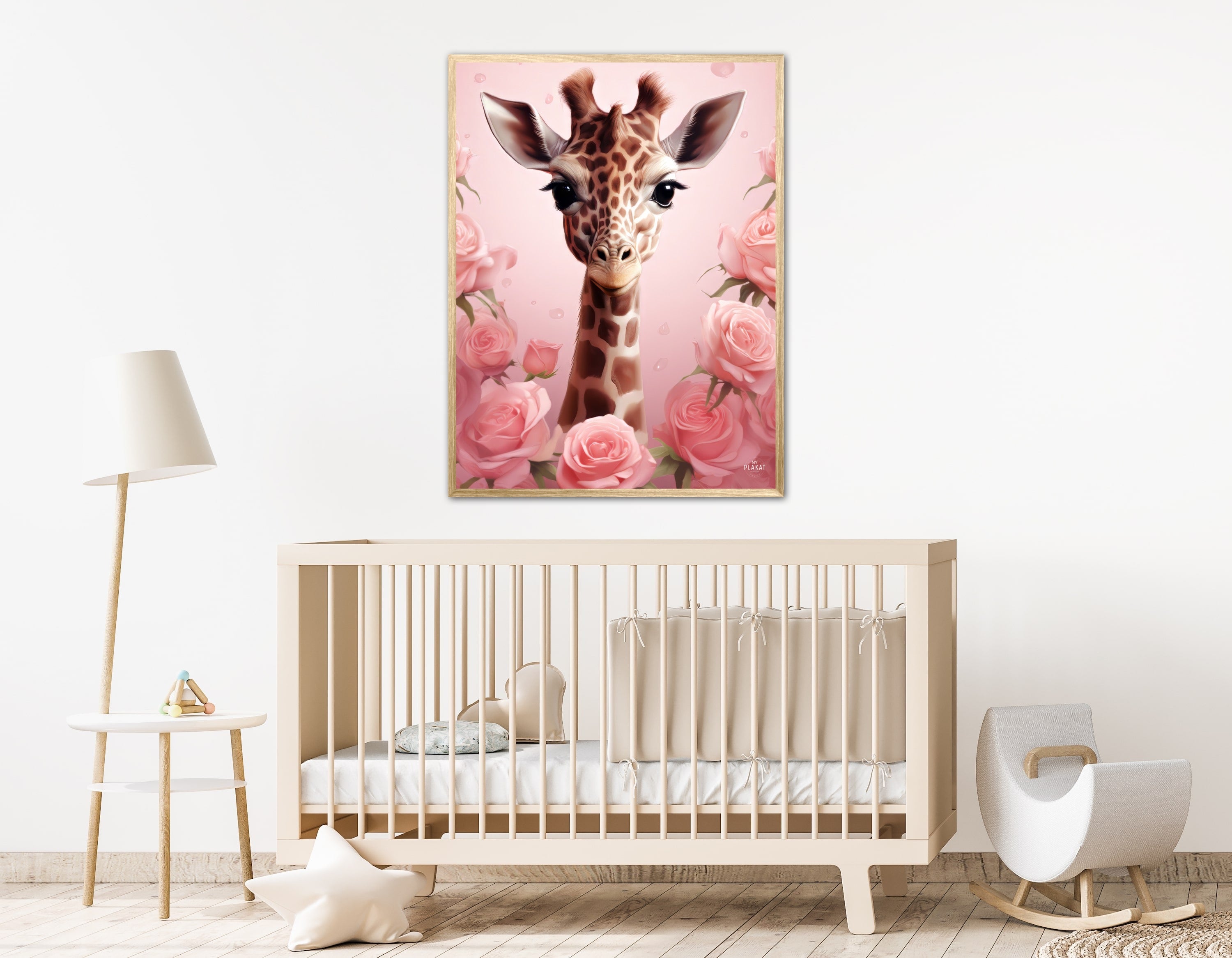 Giraffens Pink Rose Oase - Giraf Plakat 30