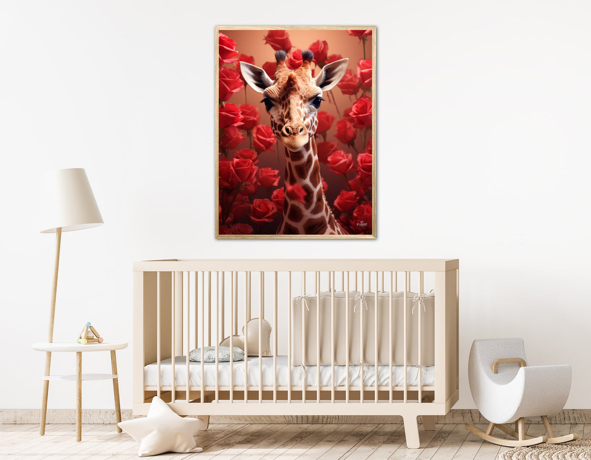 Giraffens Røde Roseblomstring - Giraf Plakat 15