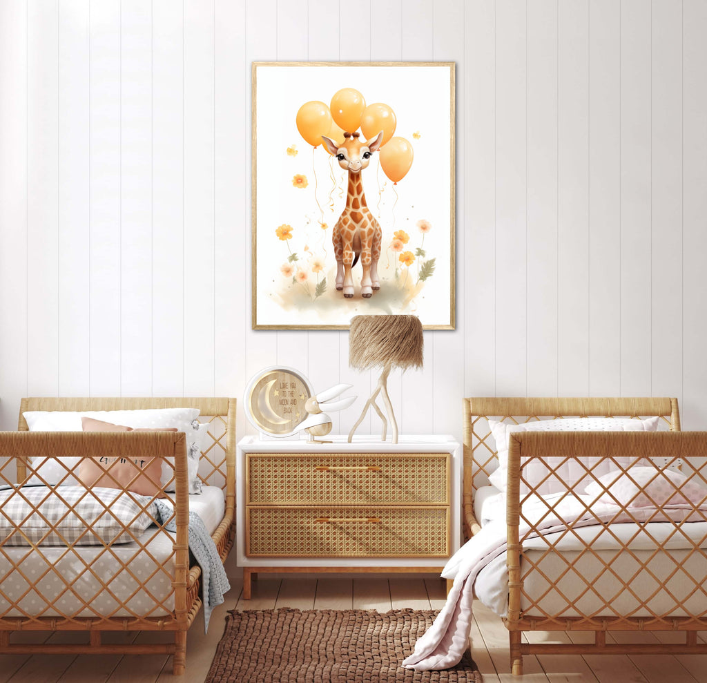 Giraf Med Orange Balloner - Giraf Plakat 27