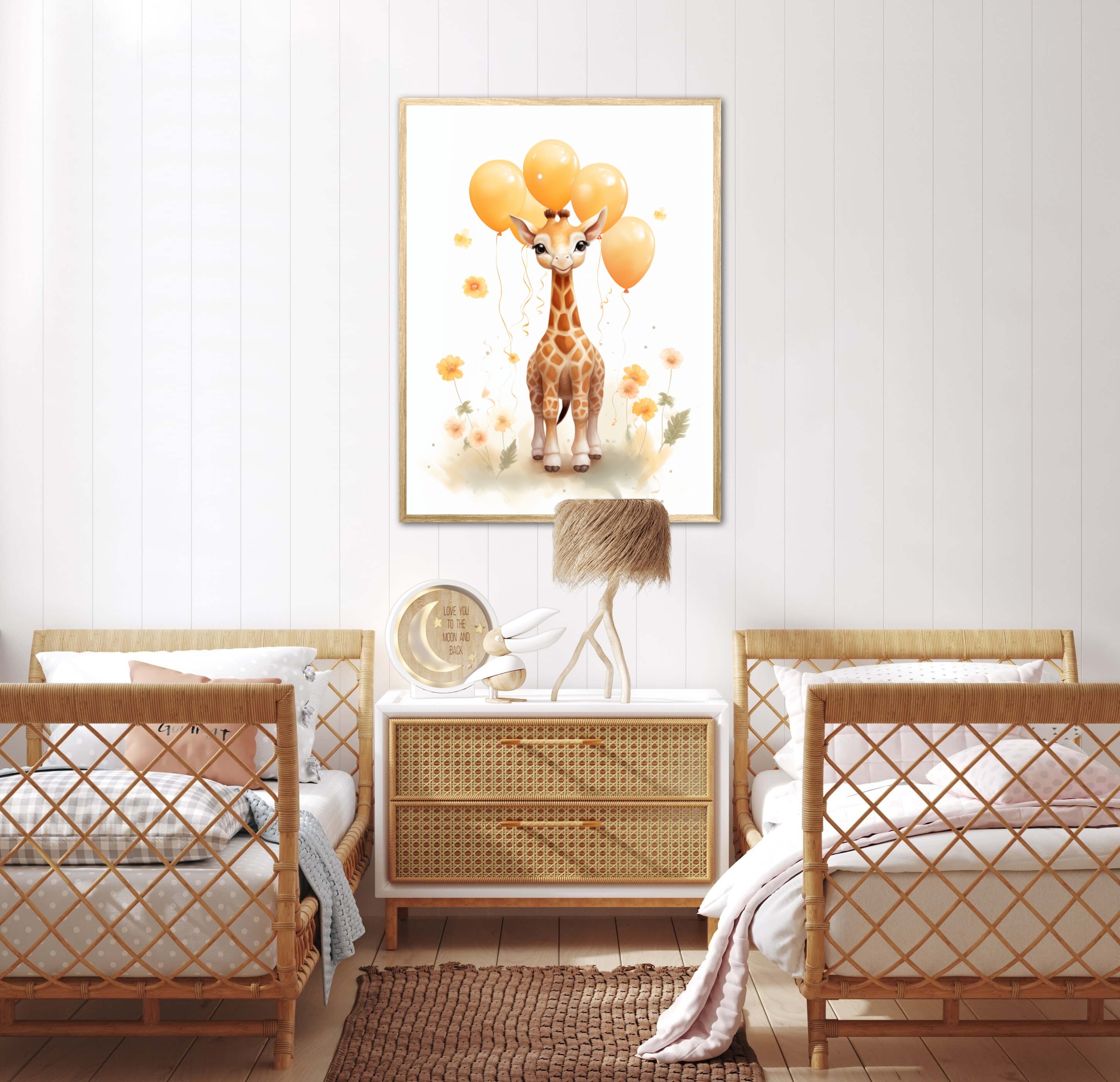 Giraf Med Orange Balloner - Giraf Plakat 27
