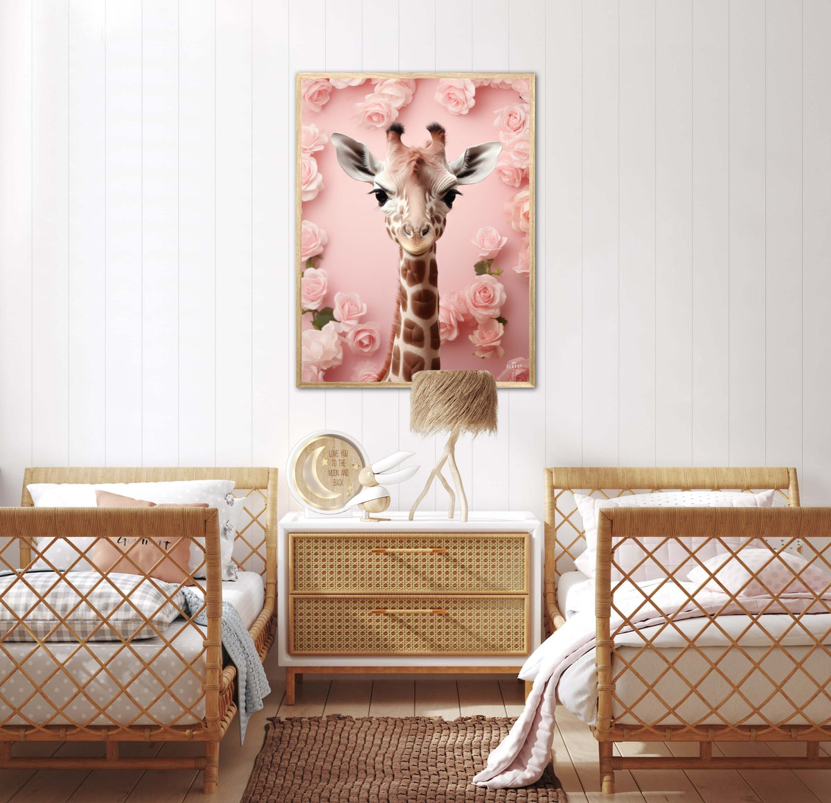 Giraffens Pink Blomstermagi - Giraf Plakat 29