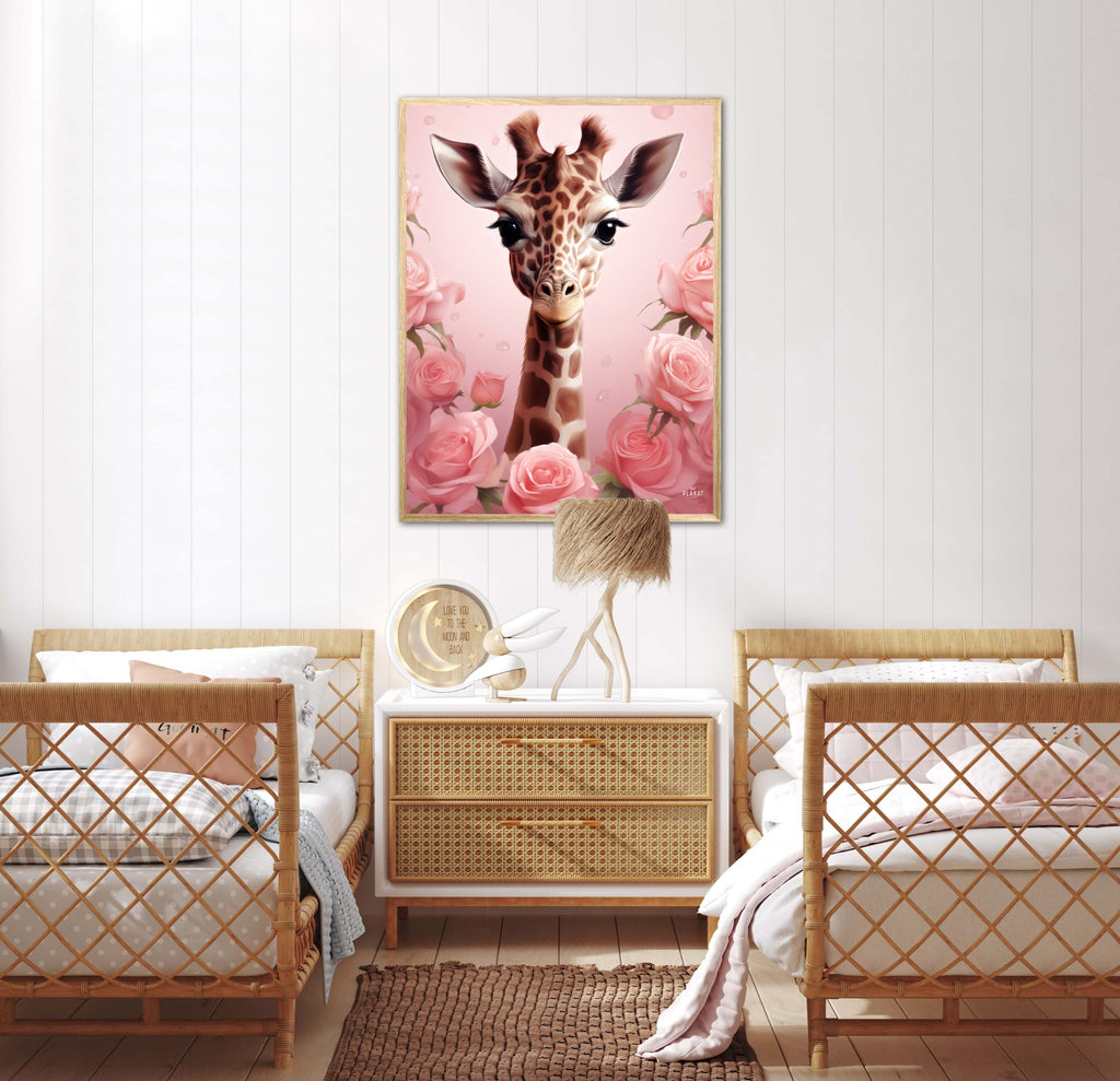Giraffens Pink Rose Oase - Giraf Plakat 30