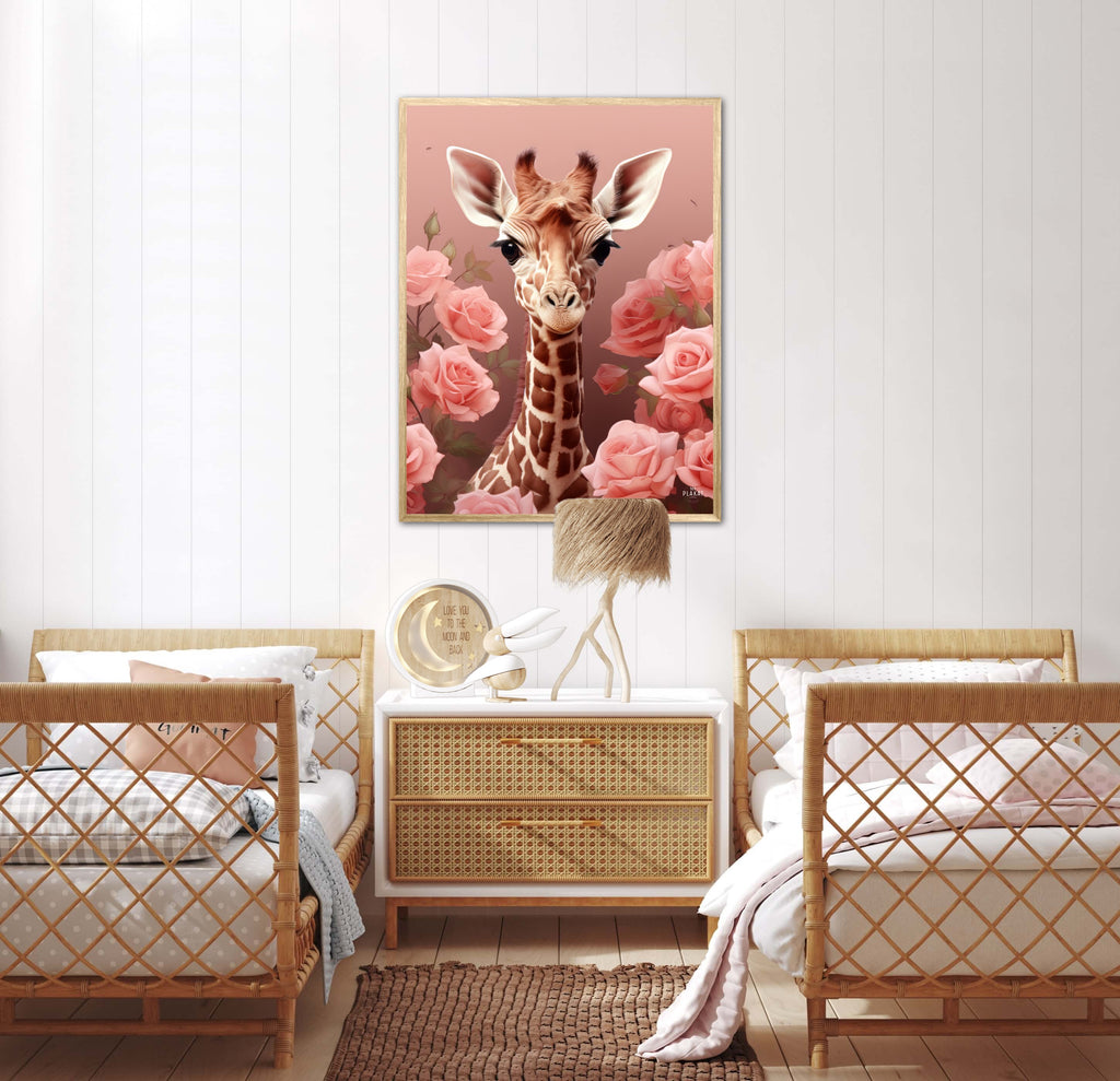 Pink Roser i Giraffens Verden - Giraf Plakat 31