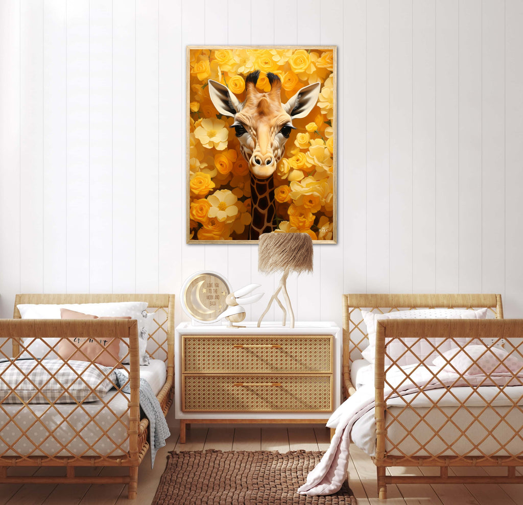 Giraffens Gule Blomsterparadis - Giraf Plakat 12