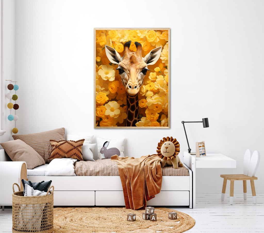 Giraffens Gule Blomsterparadis - Giraf Plakat 12