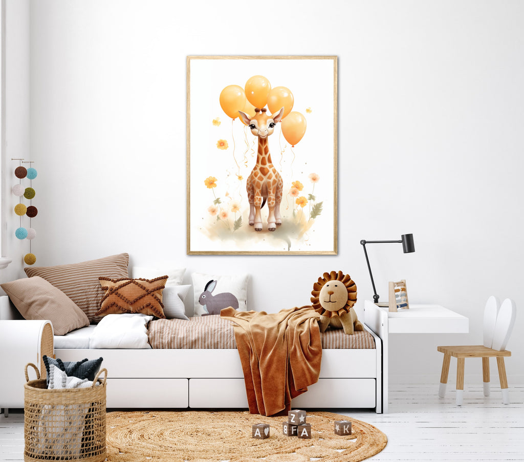Giraf Med Orange Balloner - Giraf Plakat 27