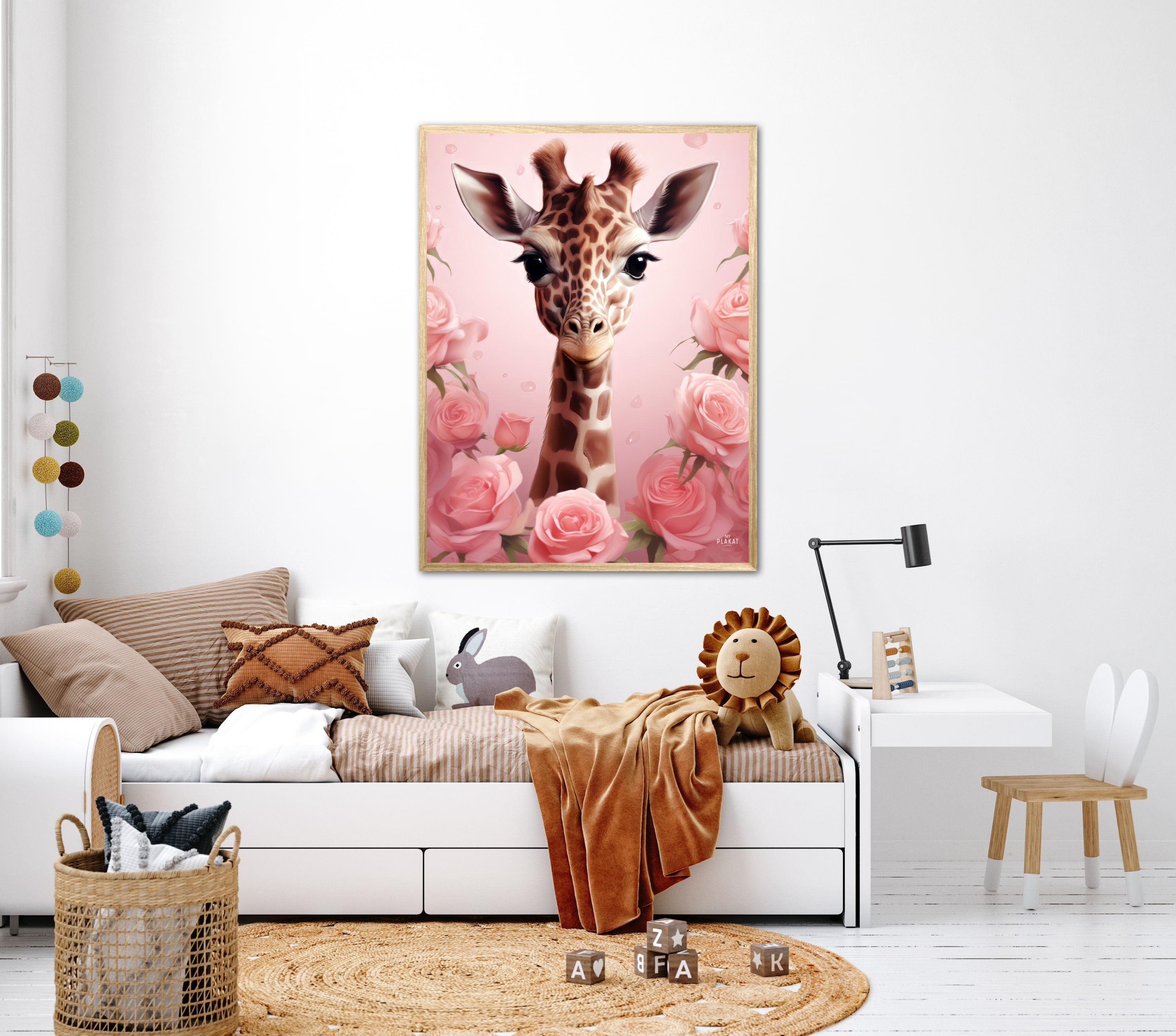 Giraffens Pink Rose Oase - Giraf Plakat 30