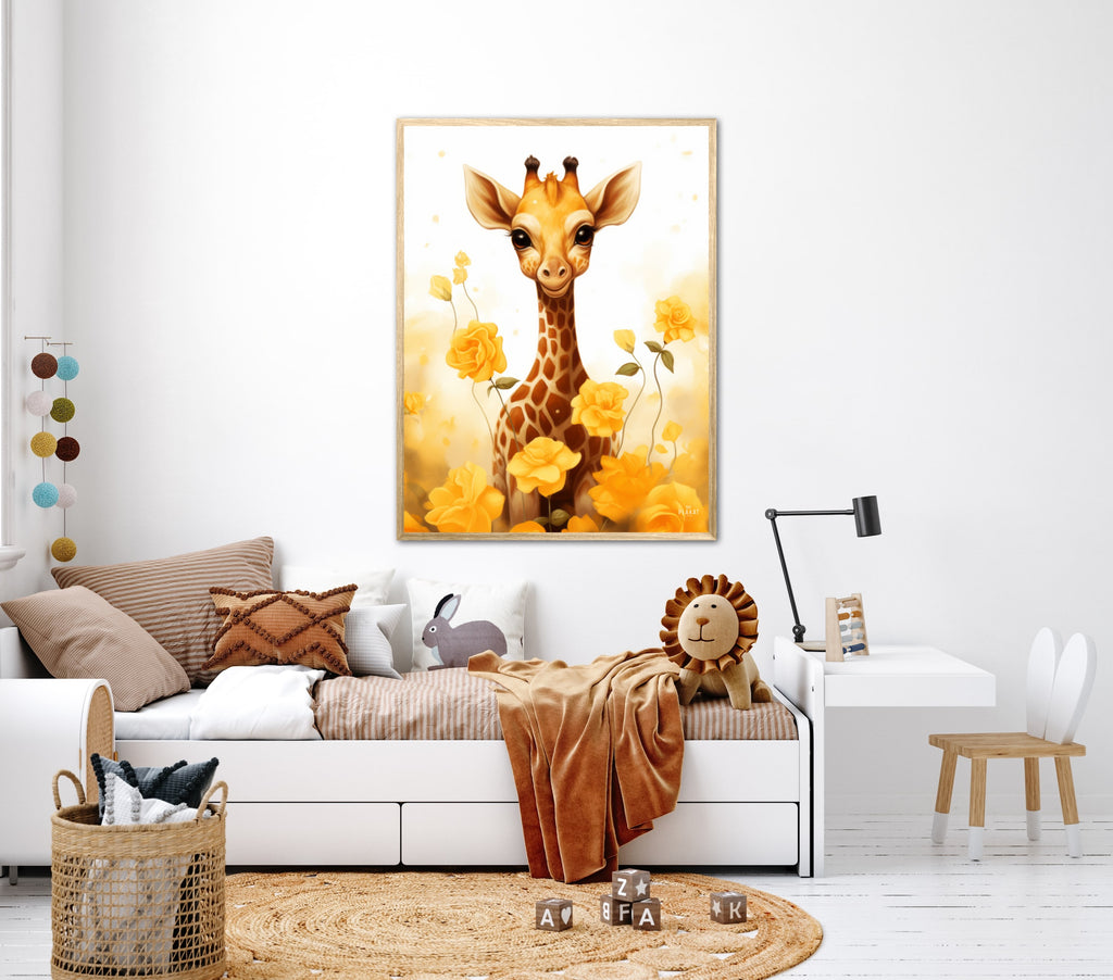 Giraffens Gule Blomsterhave - Giraf Plakat 13