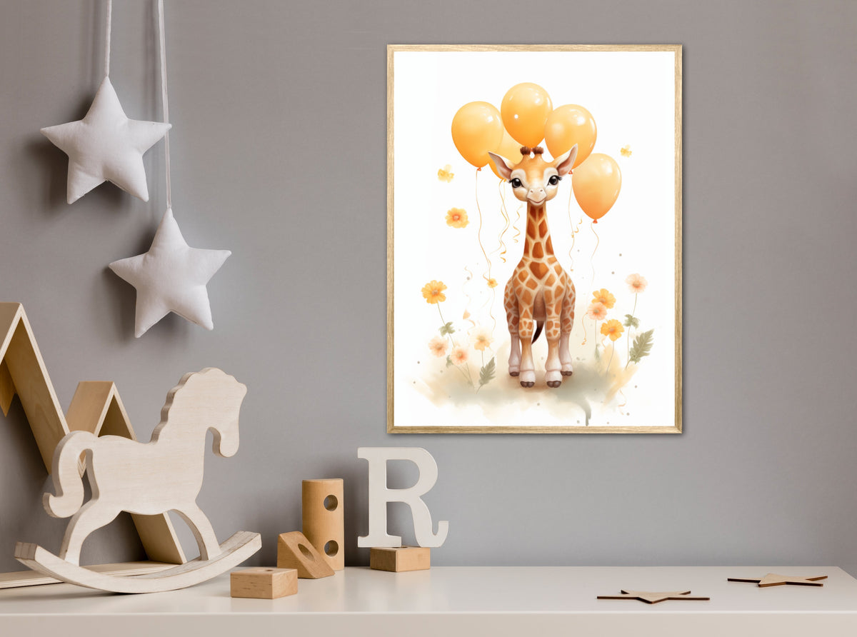 Giraf Med Orange Balloner - Giraf Plakat 27