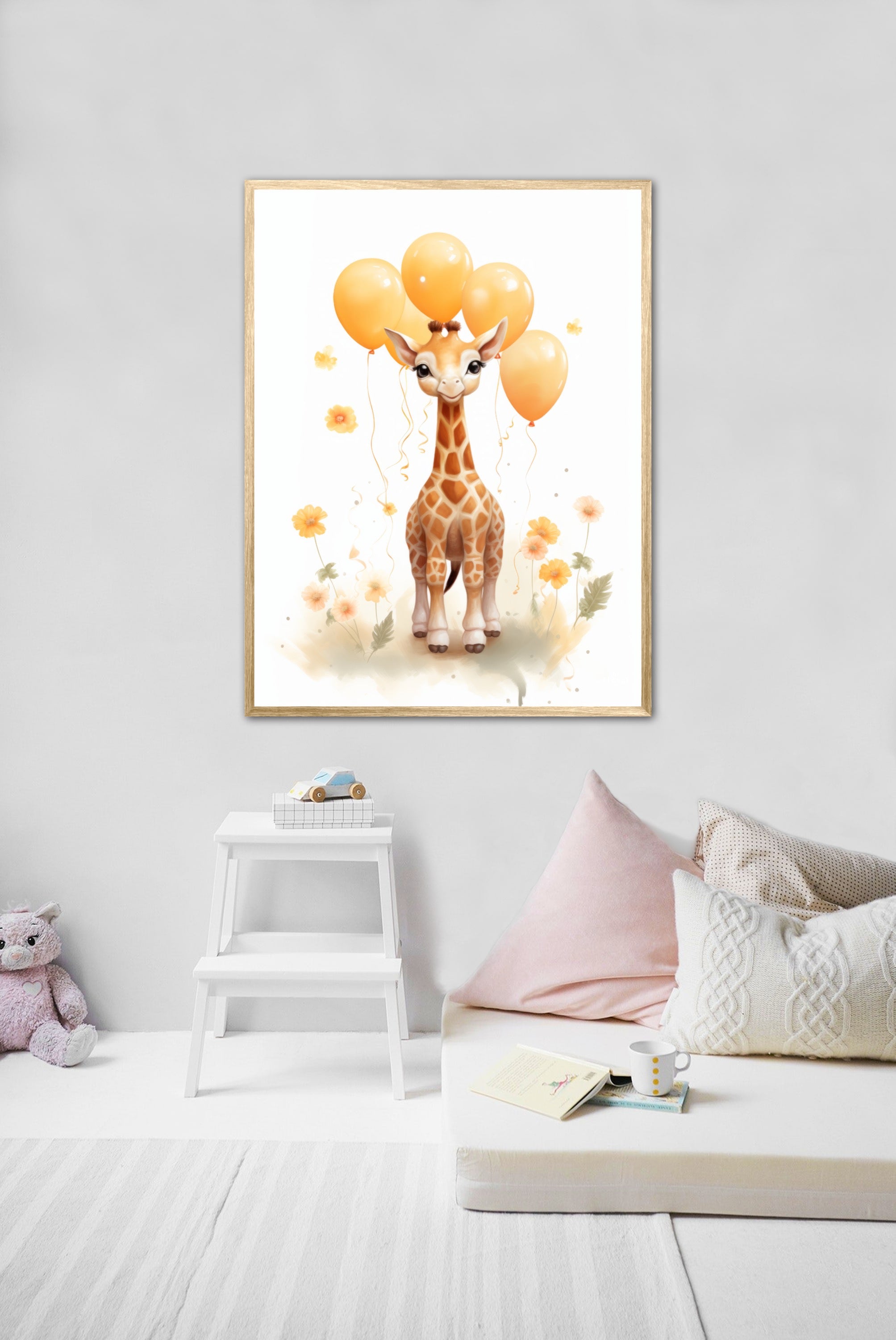 Giraf Med Orange Balloner - Giraf Plakat 27
