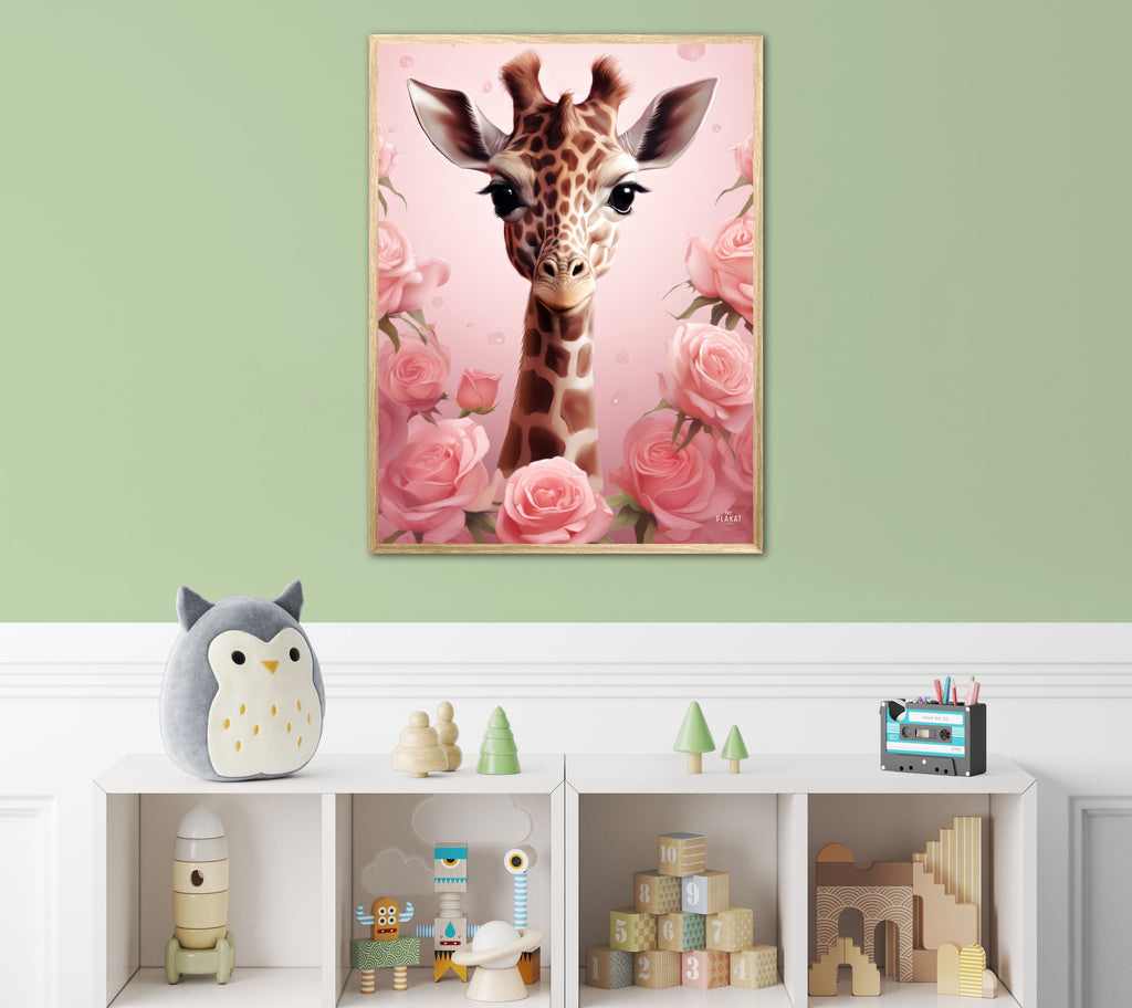 Giraffens Pink Rose Oase - Giraf Plakat 30