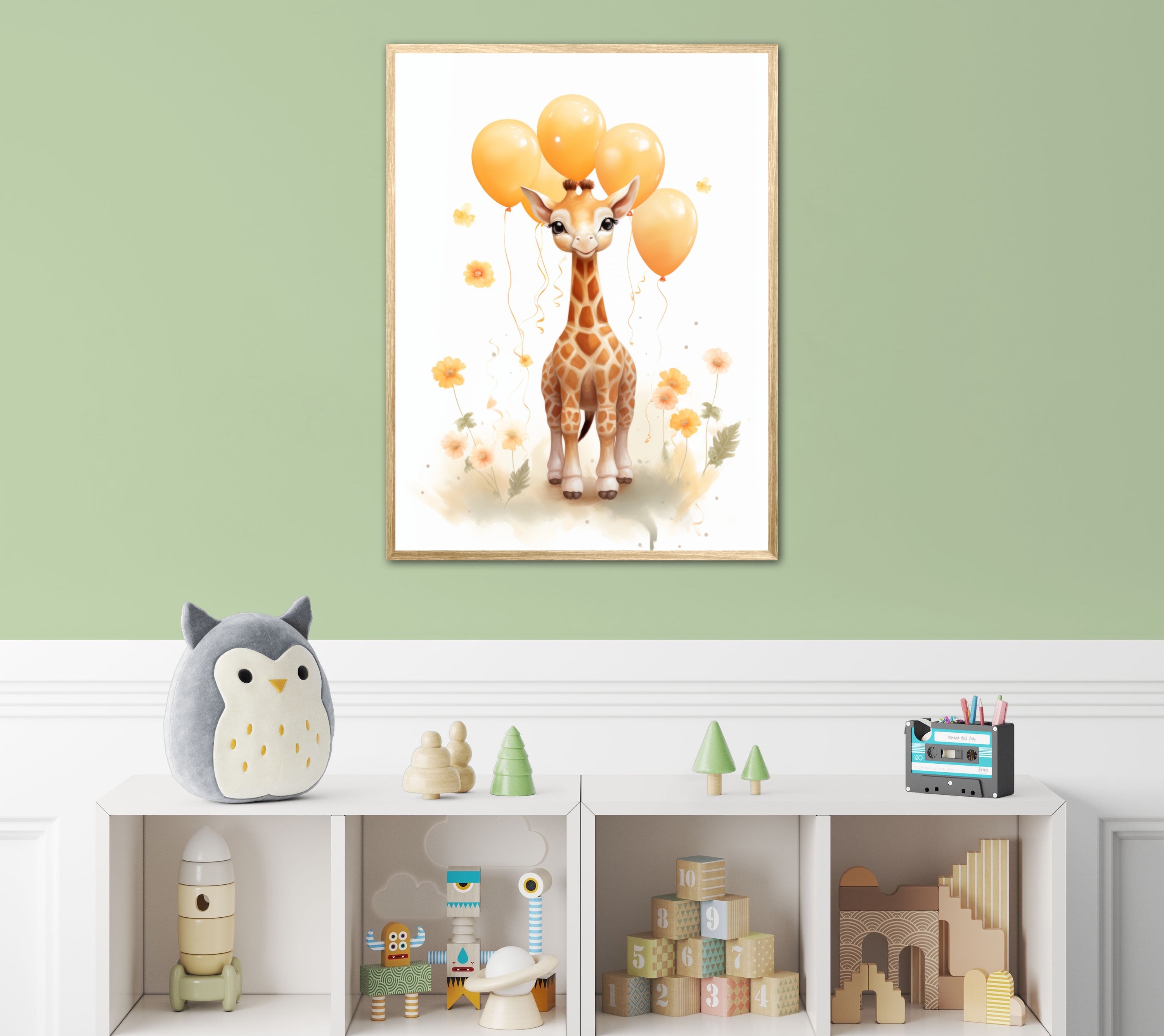 Giraf Med Orange Balloner - Giraf Plakat 27