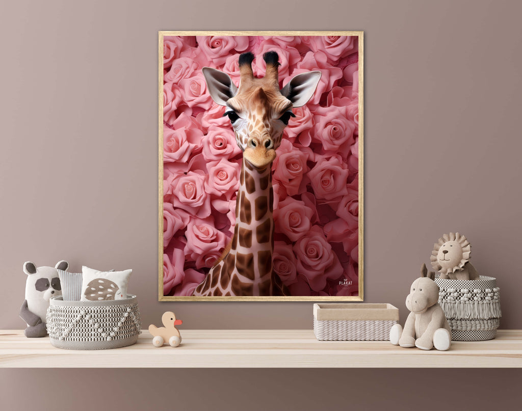 Giraffens Rosehav i Pink - Giraf Plakat 26