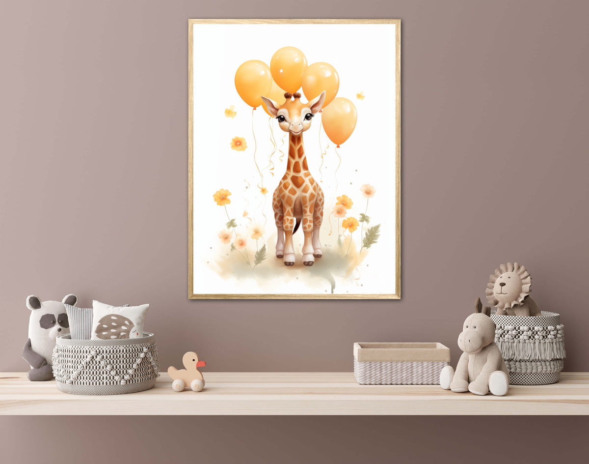 Giraf Med Orange Balloner - Giraf Plakat 27