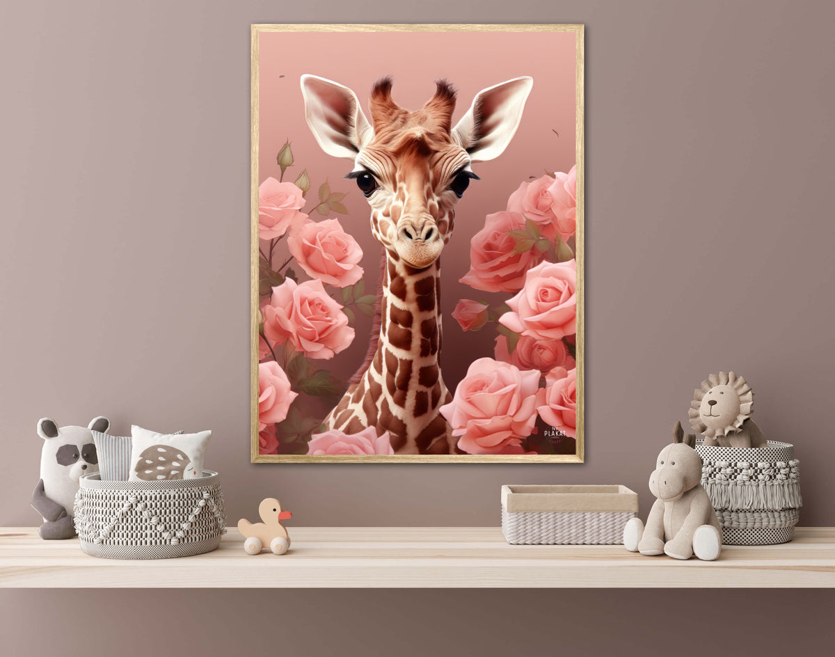 Pink Roser i Giraffens Verden - Giraf Plakat 31