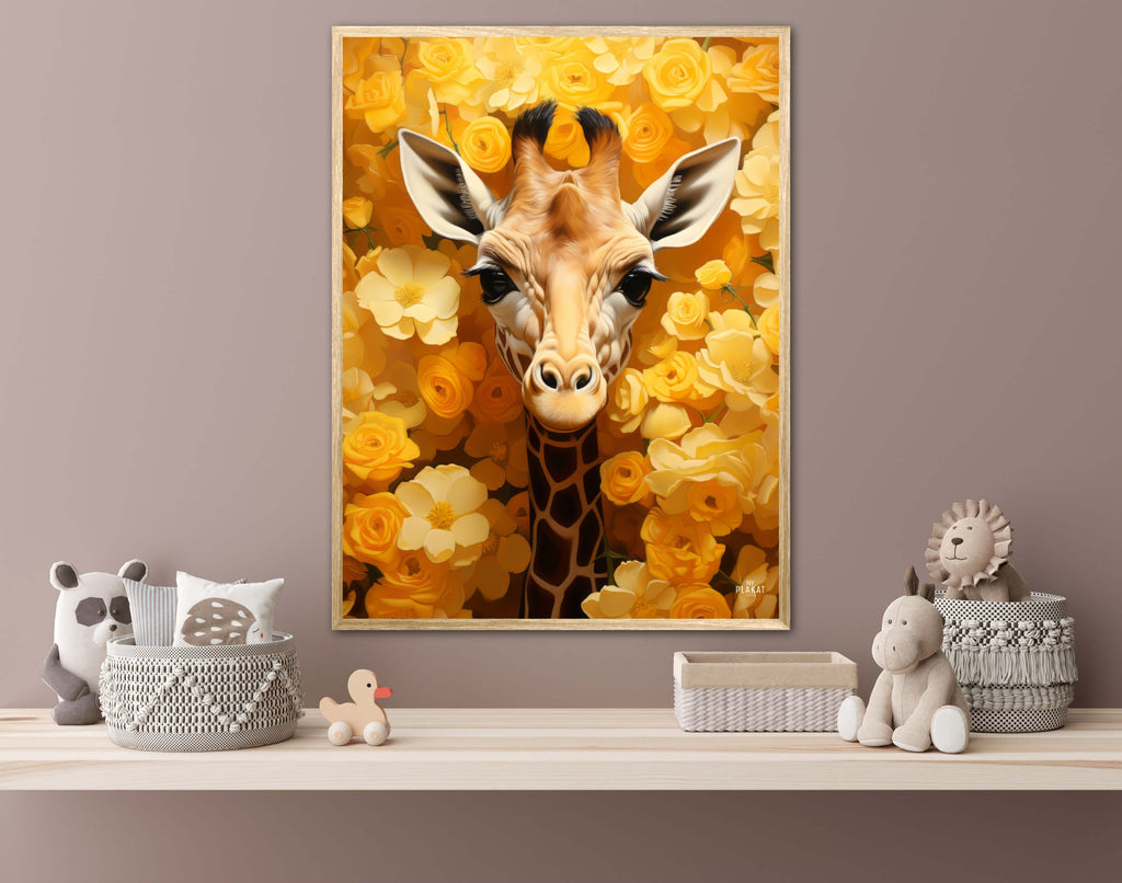 Giraffens Gule Blomsterparadis - Giraf Plakat 12