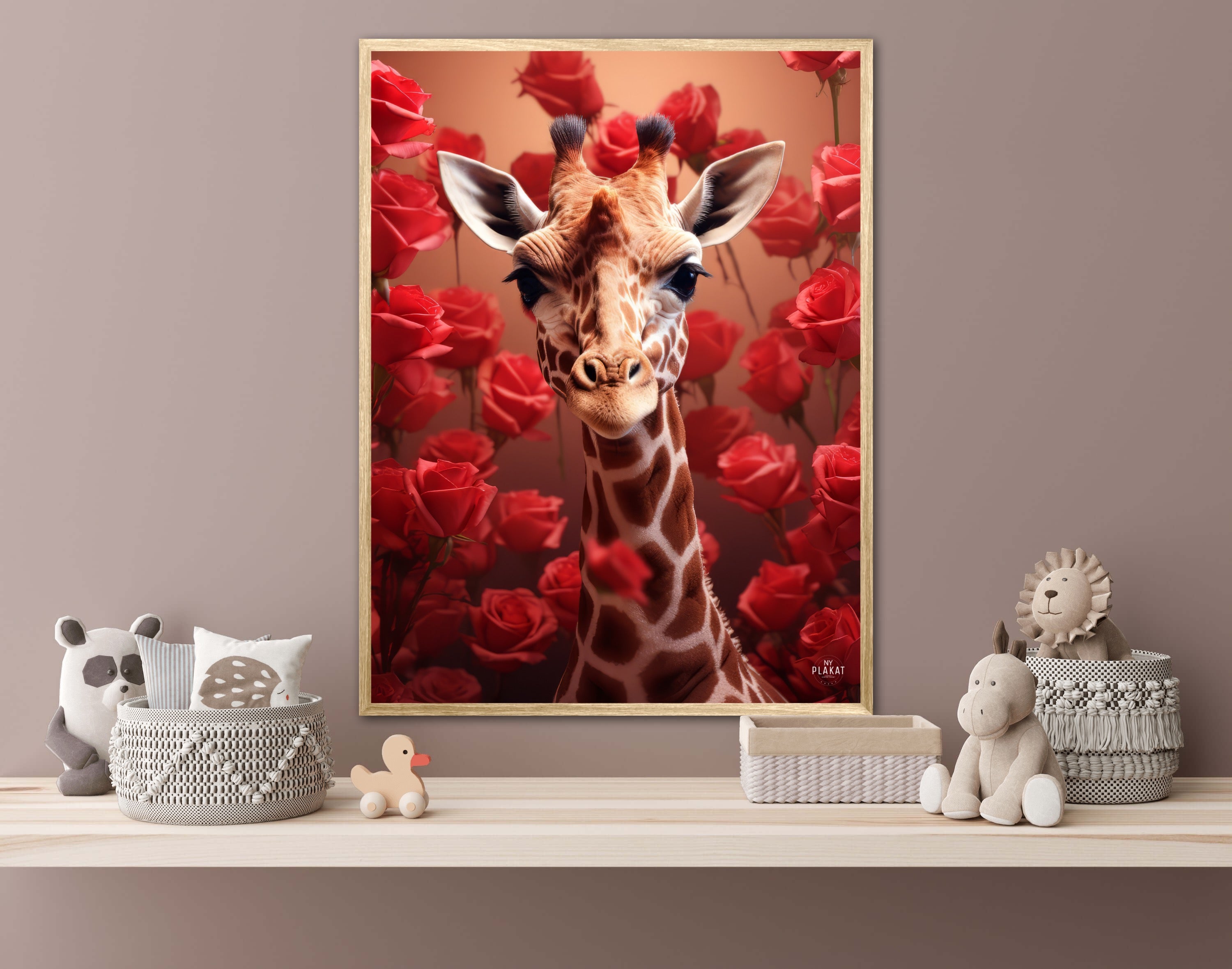 Giraffens Røde Roseblomstring - Giraf Plakat 15