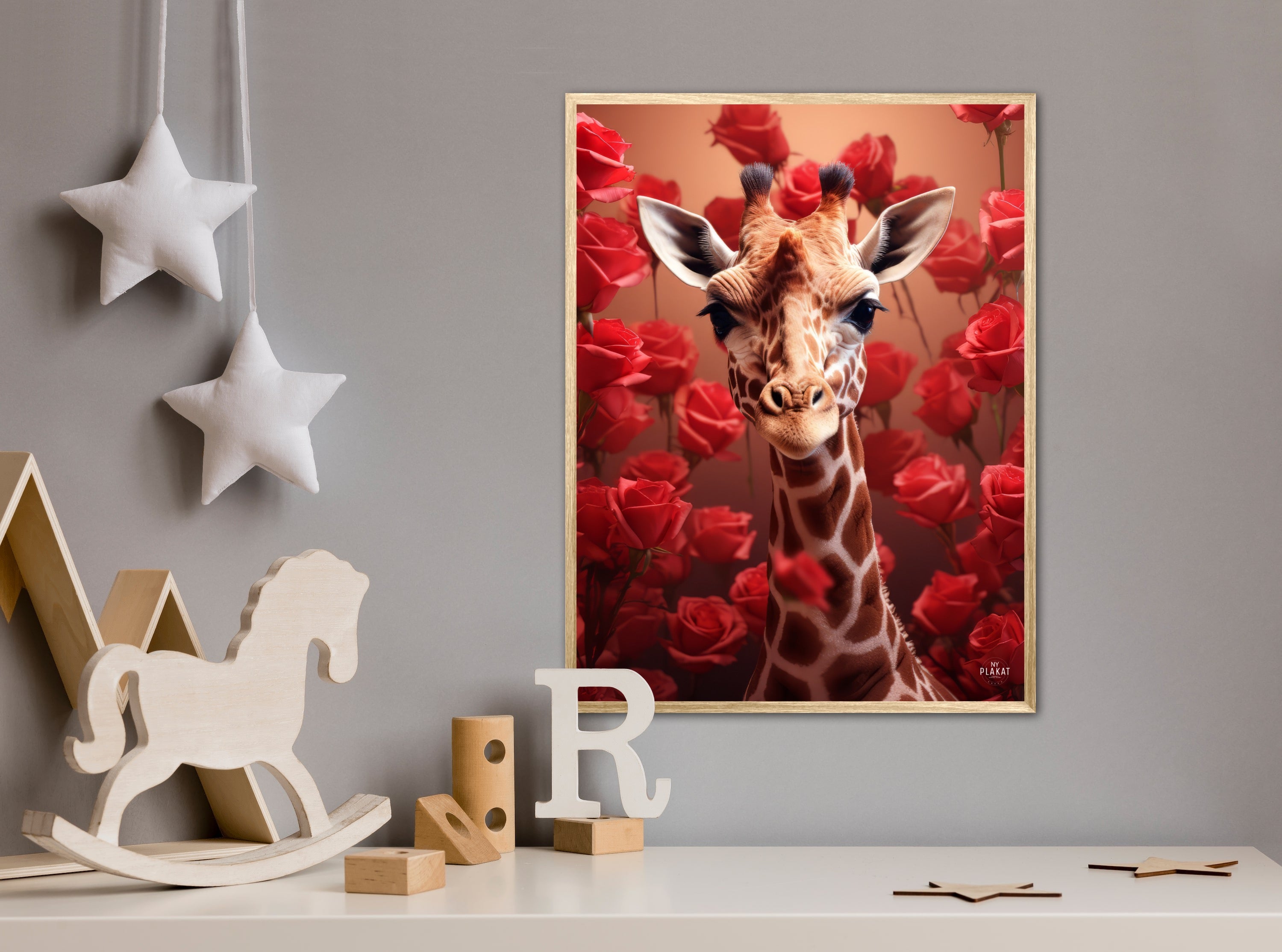 Giraffens Røde Roseblomstring - Giraf Plakat 15