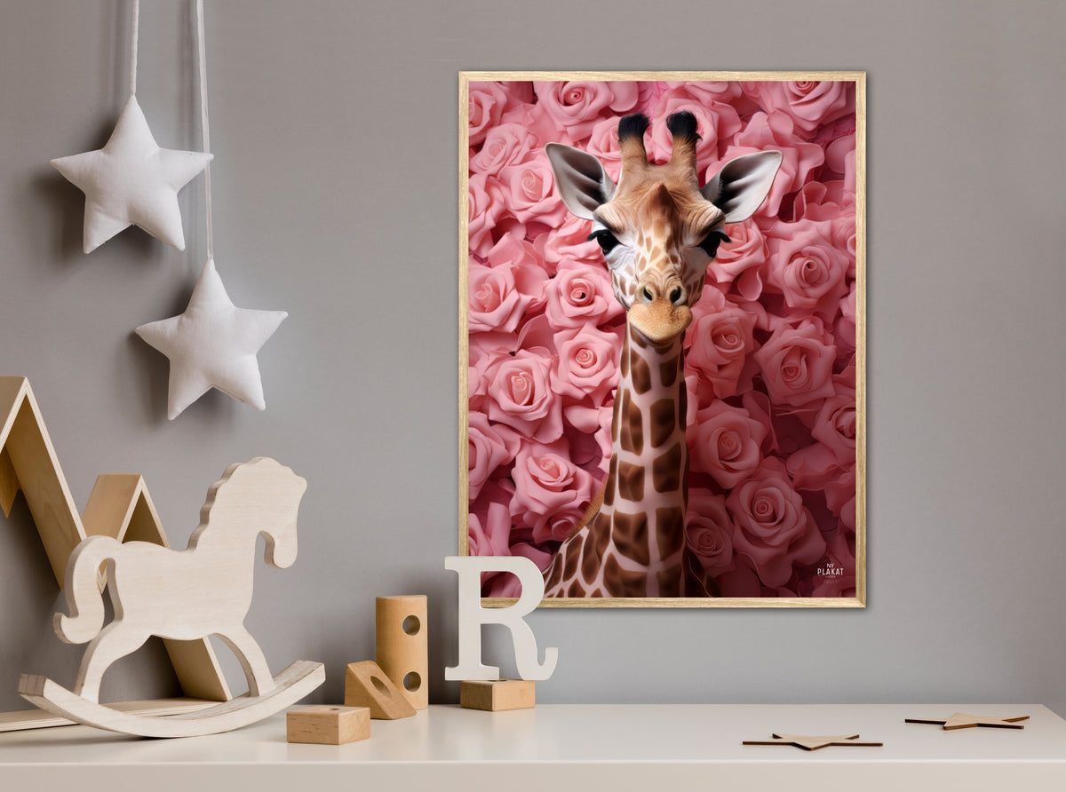 Giraffens Rosehav i Pink - Giraf Plakat 26