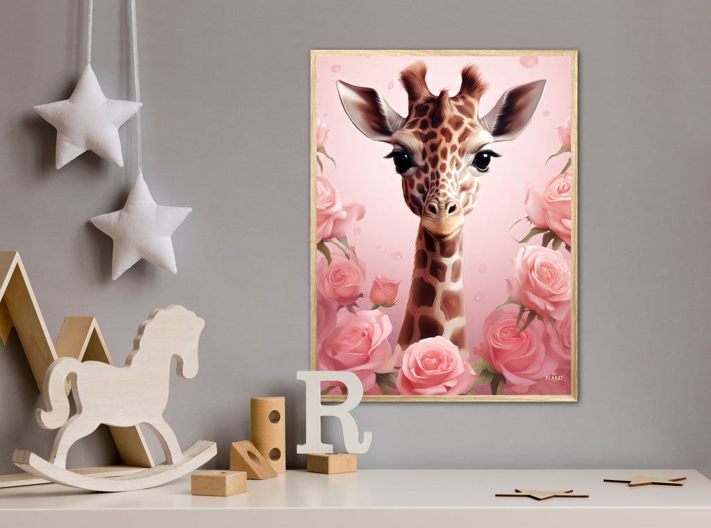 Giraffens Pink Rose Oase - Giraf Plakat 30