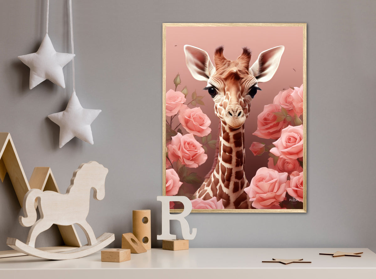 Pink Roser i Giraffens Verden - Giraf Plakat 31