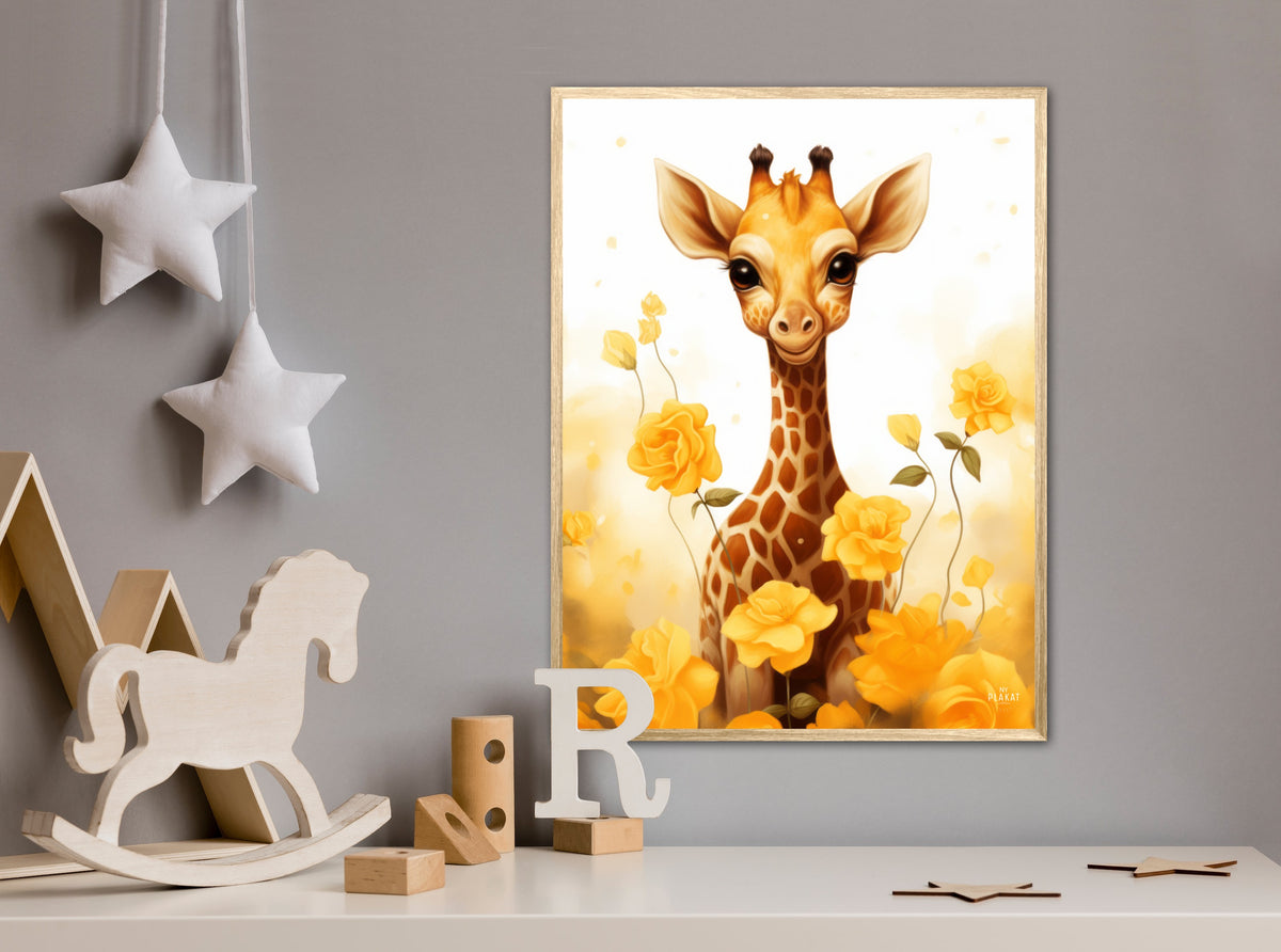 Giraffens Gule Blomsterhave - Giraf Plakat 13