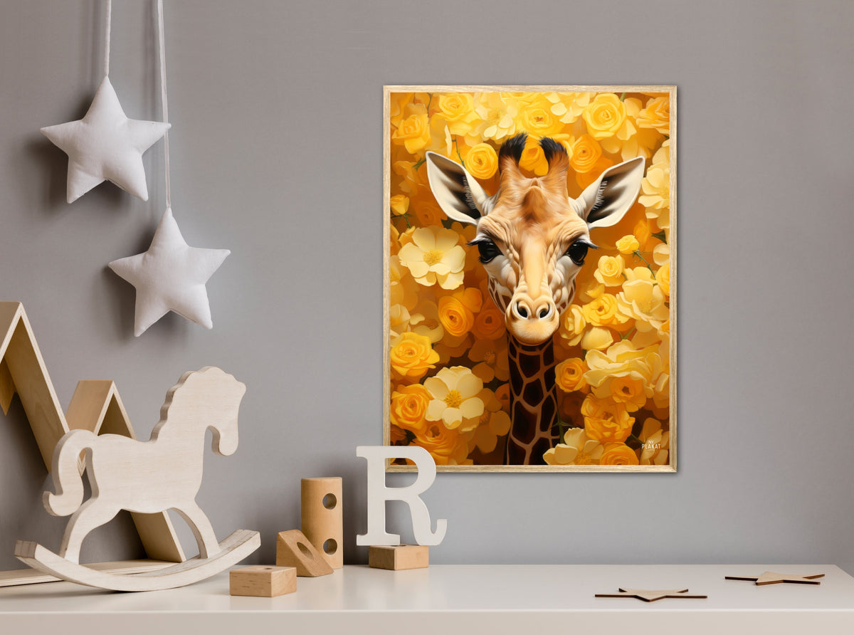 Giraffens Gule Blomsterparadis - Giraf Plakat 12
