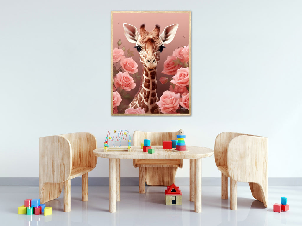 Pink Roser i Giraffens Verden - Giraf Plakat 31