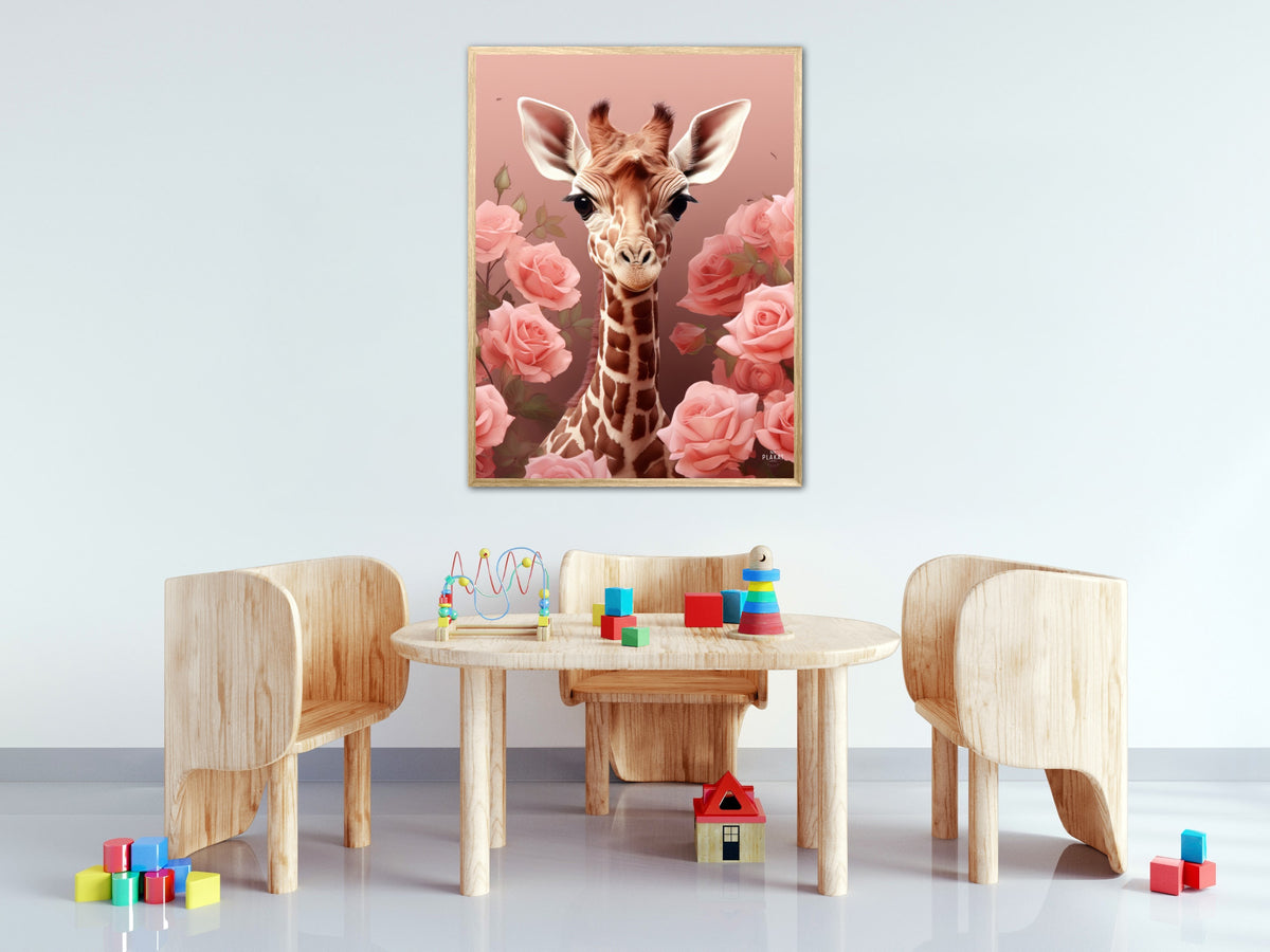Pink Roser i Giraffens Verden - Giraf Plakat 31