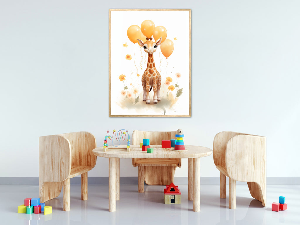 Giraf Med Orange Balloner - Giraf Plakat 27