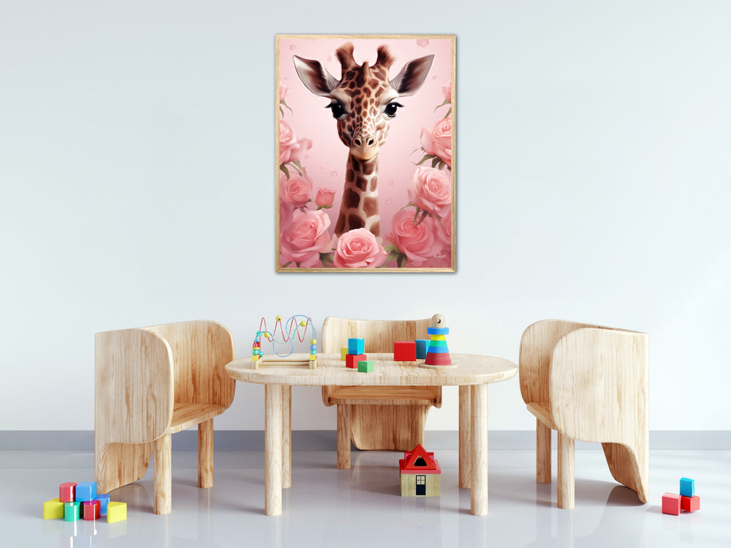 Giraffens Pink Rose Oase - Giraf Plakat 30