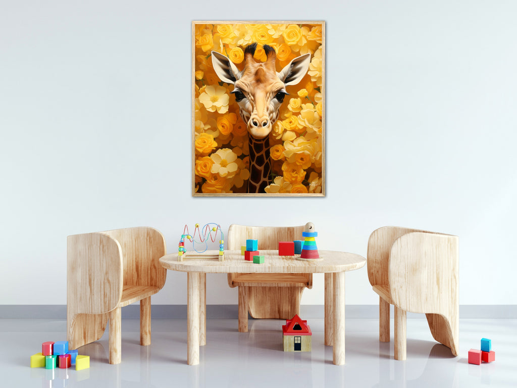 Giraffens Gule Blomsterparadis - Giraf Plakat 12