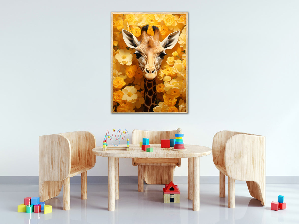Giraffens Gule Blomsterparadis - Giraf Plakat 12