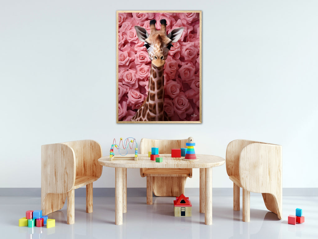 Giraffens Rosehav i Pink - Giraf Plakat 26