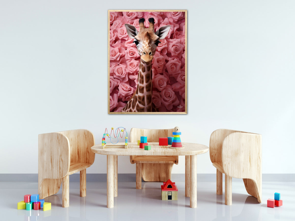 Giraffens Rosehav i Pink - Giraf Plakat 26