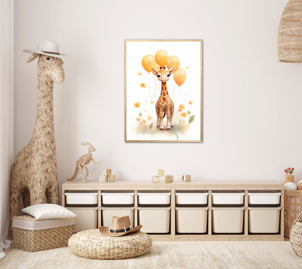 Giraf Med Orange Balloner - Giraf Plakat 27