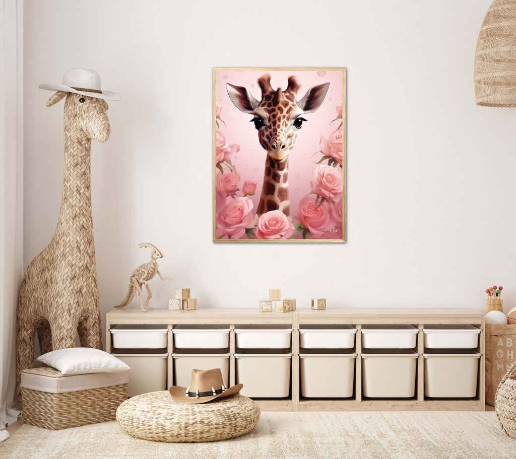 Giraffens Pink Rose Oase - Giraf Plakat 30