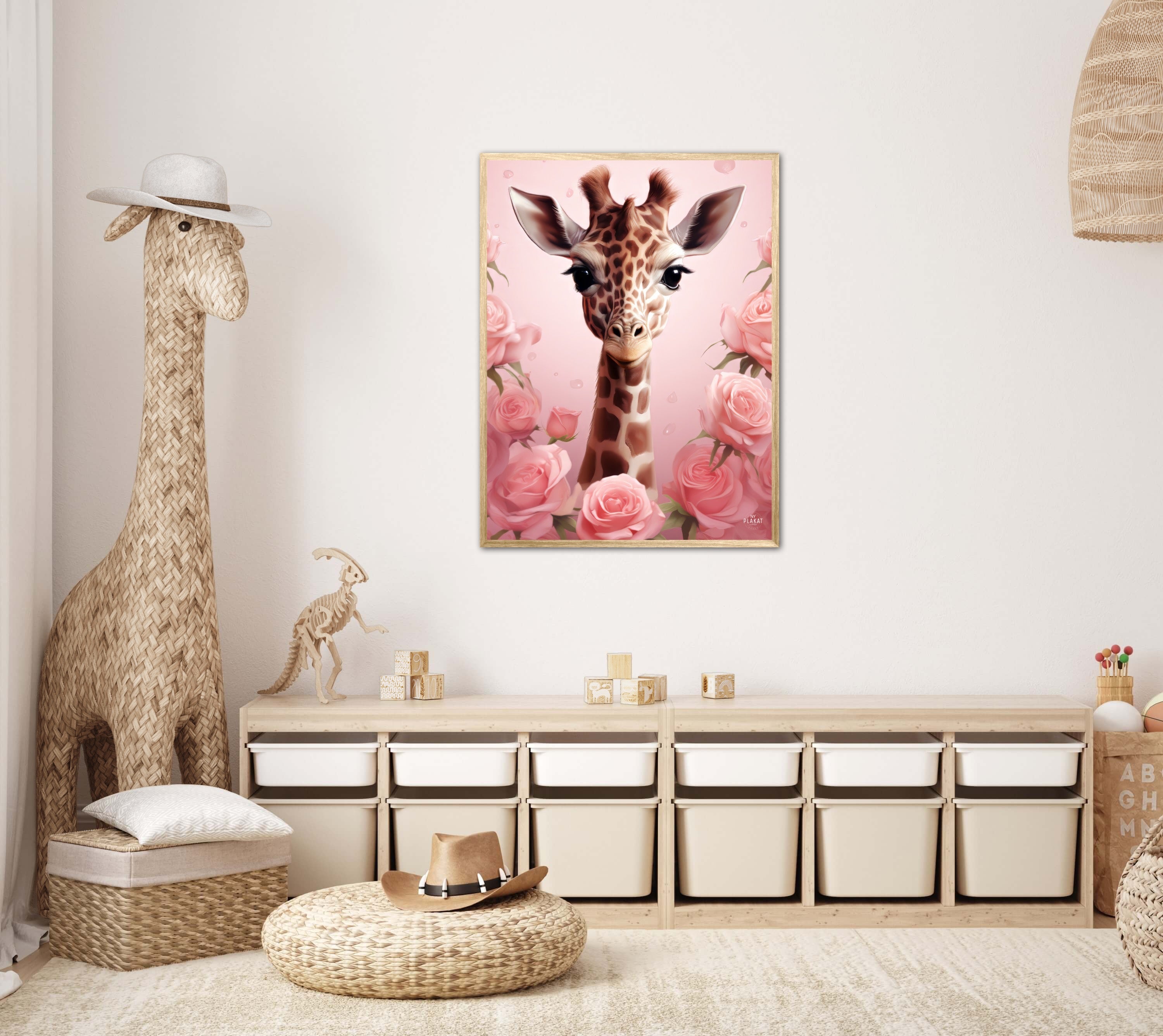 Giraffens Pink Rose Oase - Giraf Plakat 30