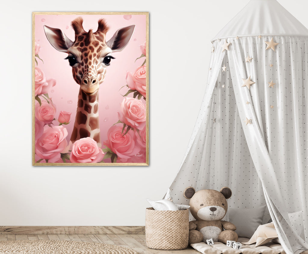 Giraffens Pink Rose Oase - Giraf Plakat 30