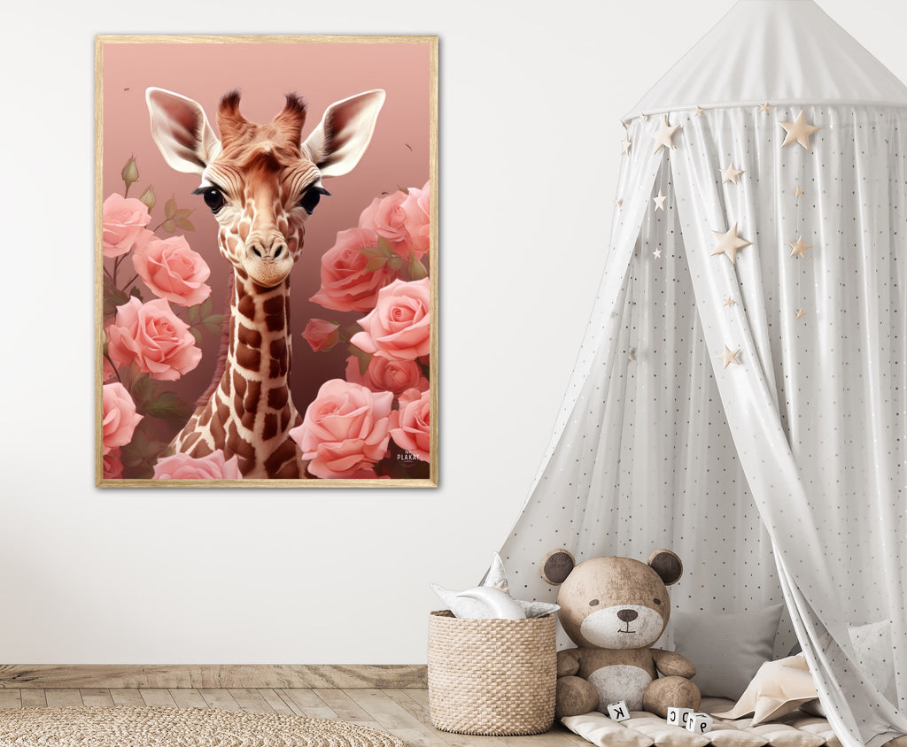 Pink Roser i Giraffens Verden - Giraf Plakat 31