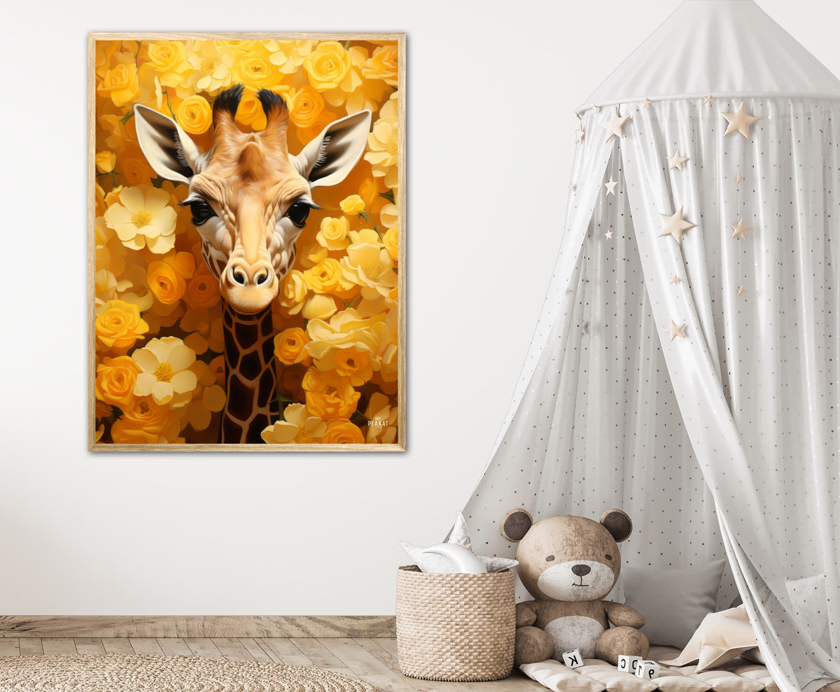Giraffens Gule Blomsterparadis - Giraf Plakat 12