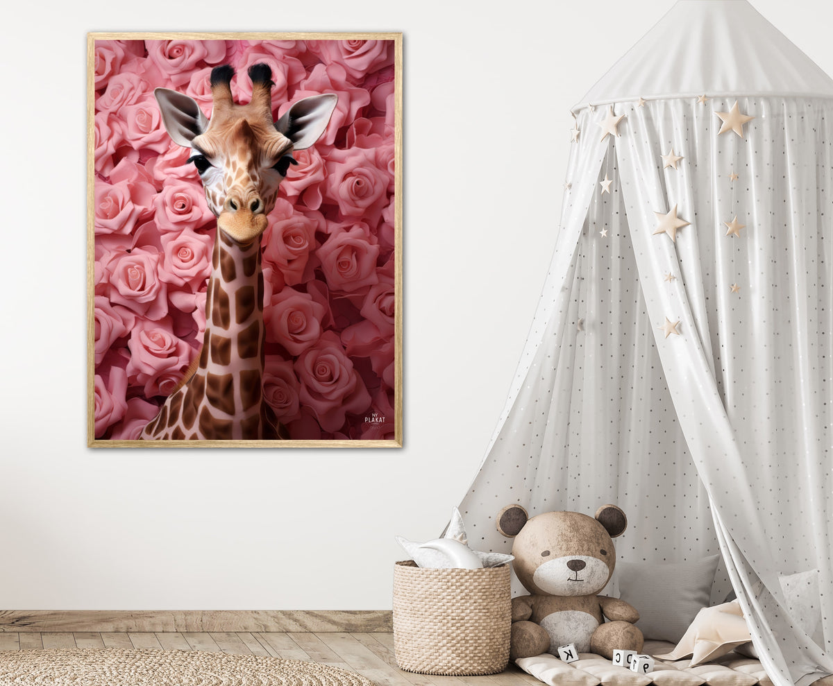 Giraffens Rosehav i Pink - Giraf Plakat 26