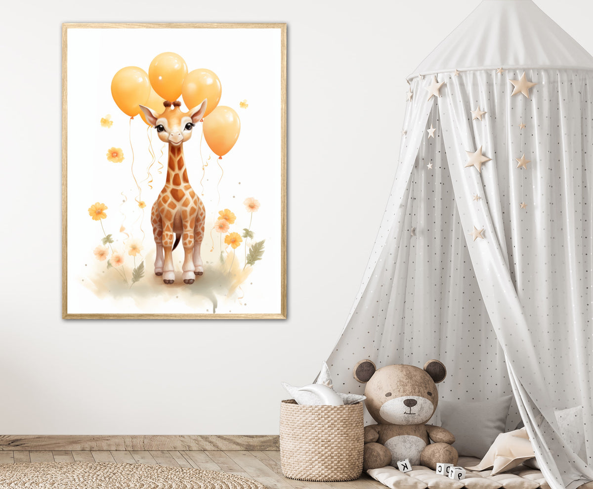 Giraf Med Orange Balloner - Giraf Plakat 27