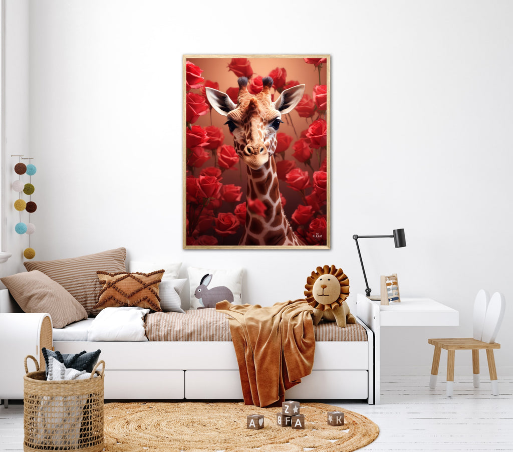 Giraffens Røde Roseblomstring - Giraf Plakat 15