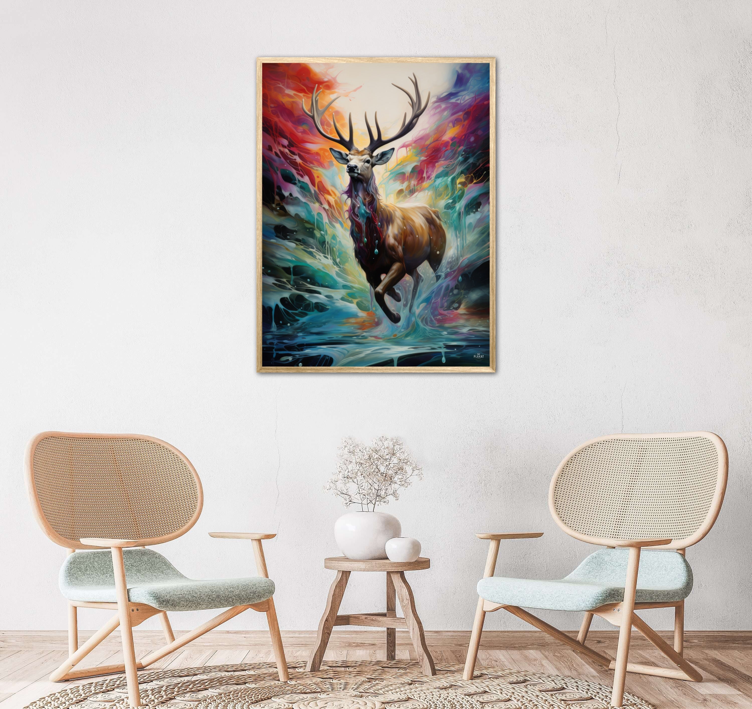 Majestic Stag in the Rainbow's Embrace - Plakat